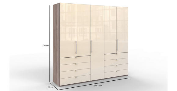 FALTTÜRENSCHRANK 250/236/58 cm 3-türig  - Chromfarben/Magnolie, KONVENTIONELL, Glas/Holzwerkstoff (250/236/58cm) - Venda