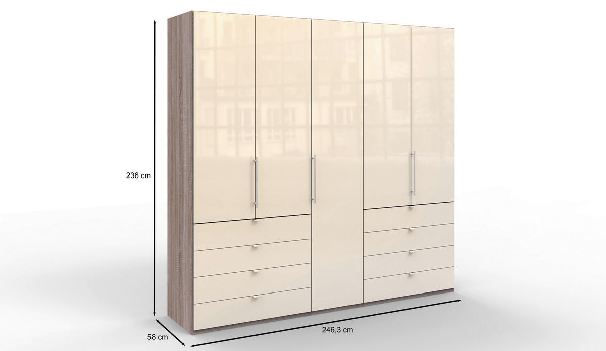 FALTTÜRENSCHRANK  in Trüffeleichefarben, Magnolie  - Chromfarben/Magnolie, KONVENTIONELL, Glas/Holzwerkstoff (250/236/58cm) - Venda