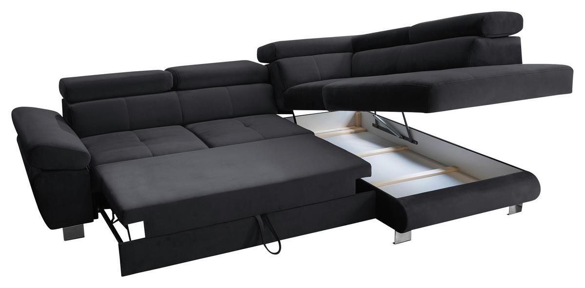ECKSOFA Webstoff Schwarz  - Chromfarben/Schwarz, Modern, Textil/Metall (278/205cm) - Stylife