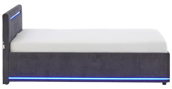 POLSTERBETT 140/200 cm,  in Graphitfarben, Beleuchtung,  - Graphitfarben, Design, Kunststoff/Textil (140/200cm) - Xora
