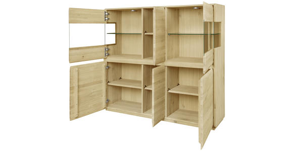 HIGHBOARD Asteiche massiv Eichefarben - Eichefarben, Natur, Glas/Holz (153/138/41cm) - Linea Natura
