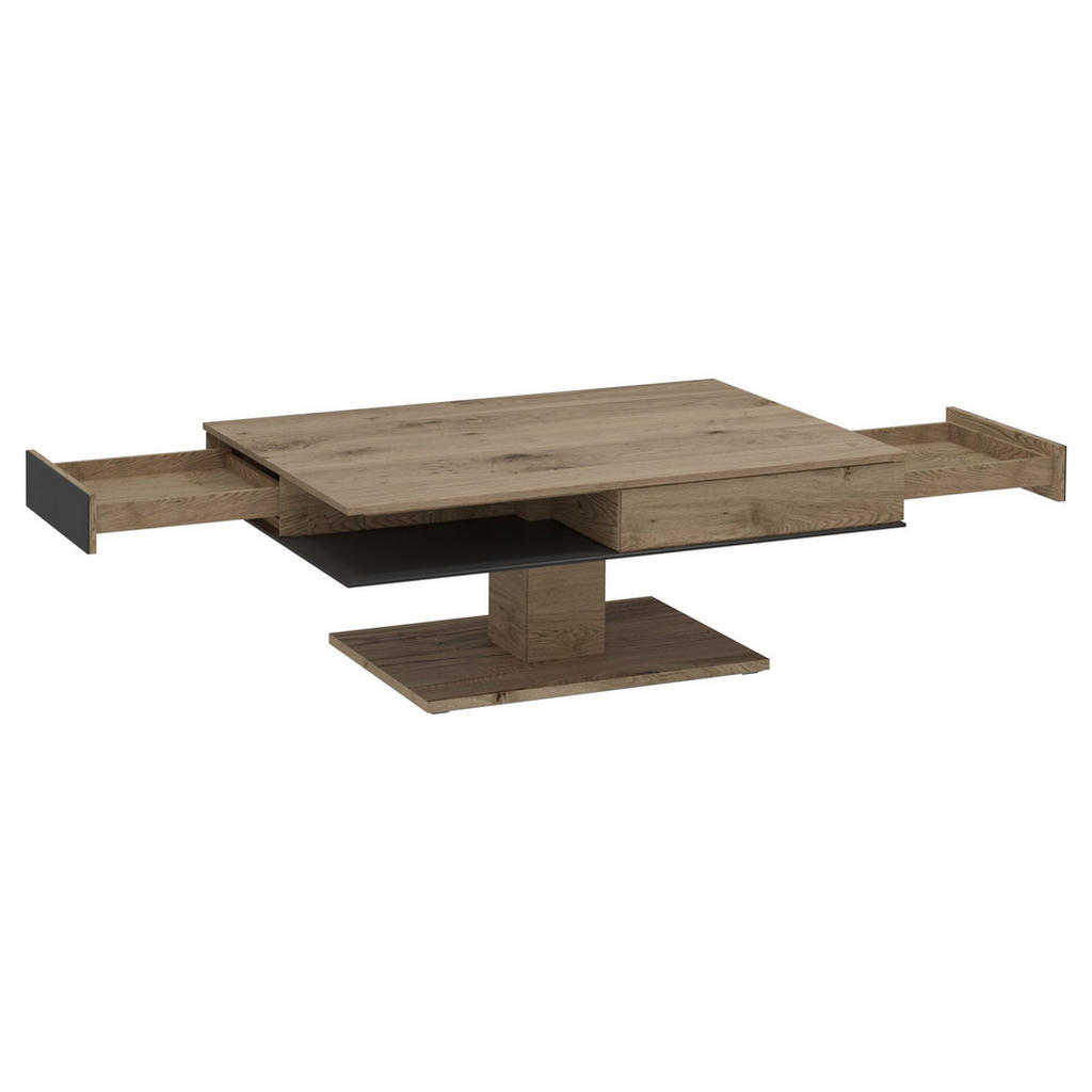 Thumbnail - Voglauer Couchtisch, Anthrazit, Eiche, Holz, Glas, Altholz, Eiche, massiv, 2 Schubladen, rechteckig, eckig, Bodenplatte,...