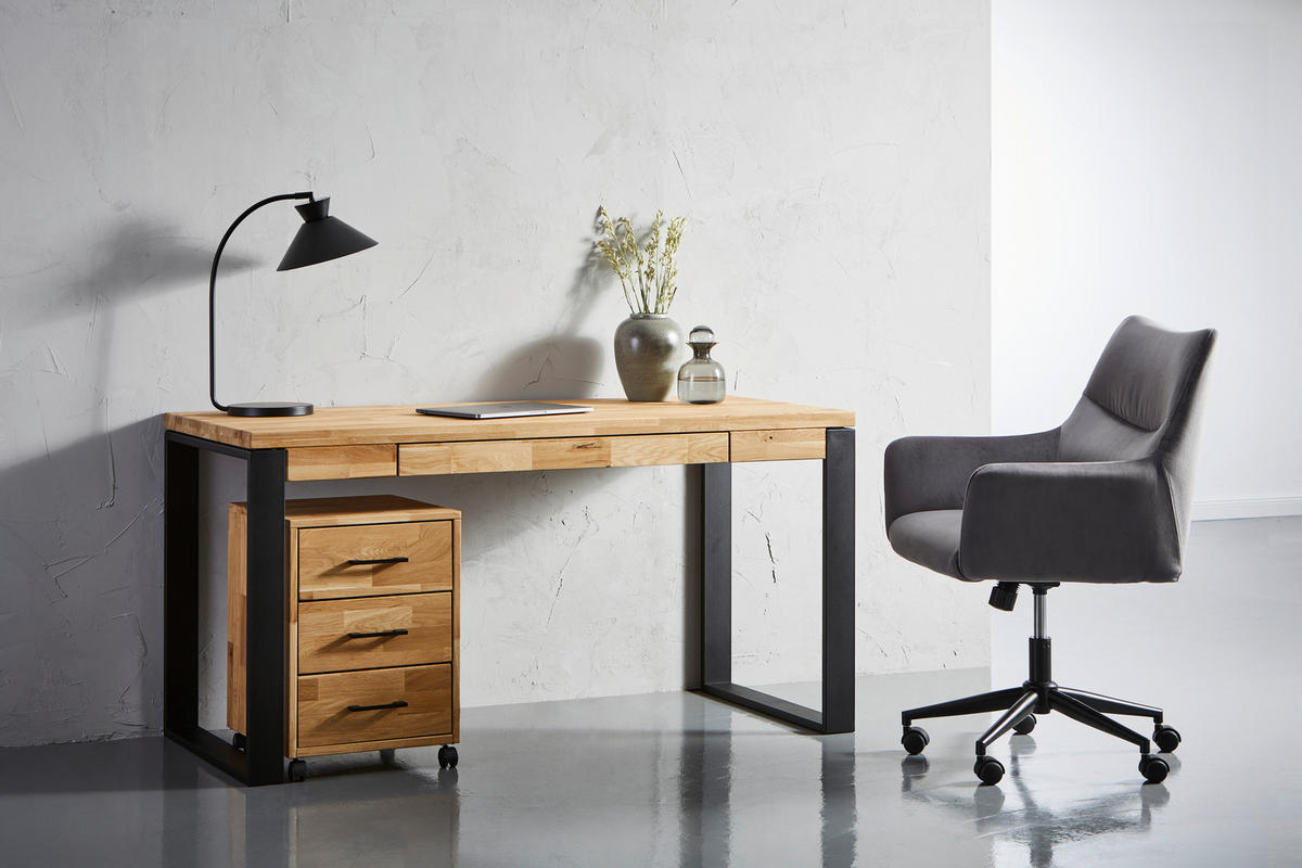 PISALNA MIZA les barve hrasta  - črna/barve hrasta, Moderno, kovina/les (150/65/76cm) - Linea Natura
