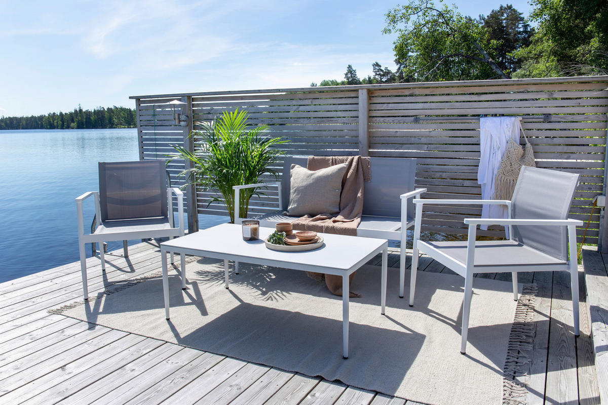 LOUNGEGARNITUR 4-teilig   Aluminium  - Weiß/Grau, KONVENTIONELL, Glas/Textil - Gardenson