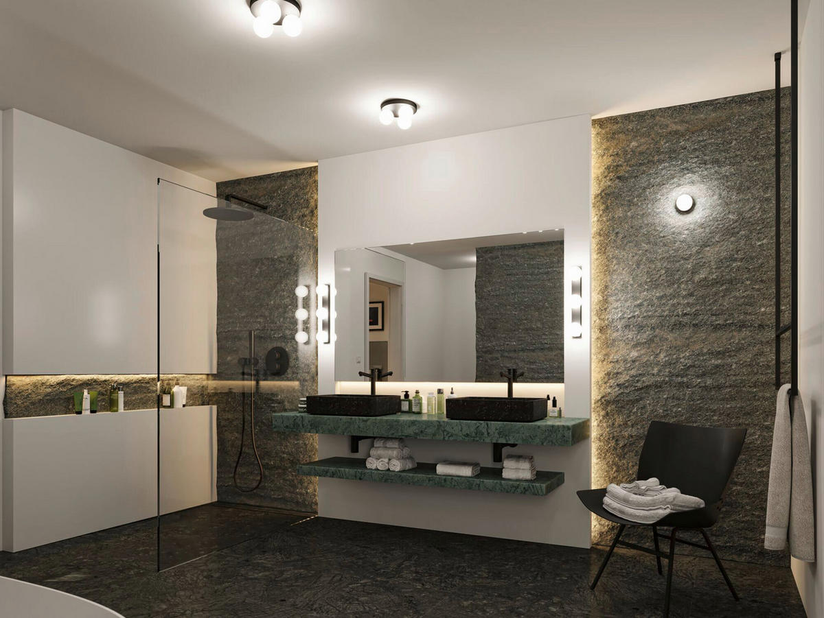 BADEZIMMER-WANDLEUCHTE Gove 40,0/10,0/8,0 cm   - Schwarz/Weiß, Basics, Glas/Metall (40,0/10,0/8,0cm) - Paulmann