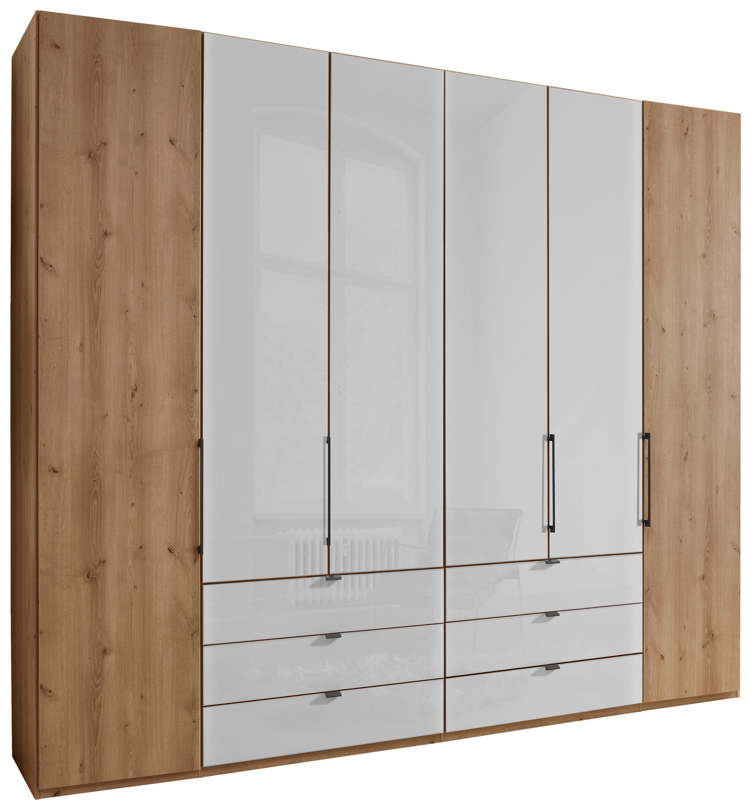 FALTTÜRENSCHRANK 250/236/58 cm 6-türig Weiß, Eiche Bianco  - Schieferfarben/Eiche Bianco, KONVENTIONELL, Glas/Holzwerkstoff (250/236/58cm) - Dieter Knoll