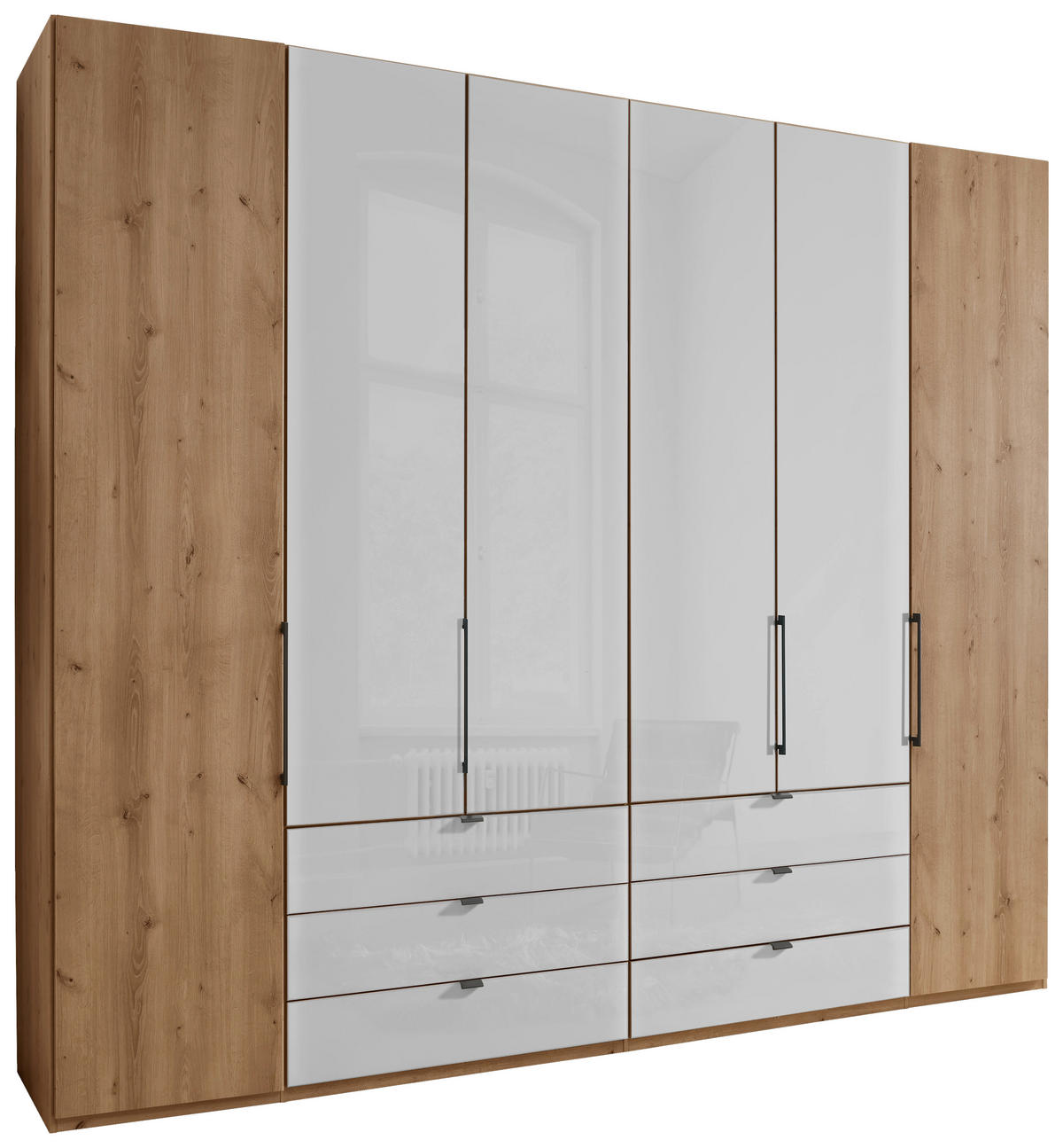 FALTTÜRENSCHRANK 250/236/58 cm 4-türig Weiß, Eiche Bianco  - Schieferfarben/Eiche Bianco, KONVENTIONELL, Glas/Holzwerkstoff (250/236/58cm) - Dieter Knoll