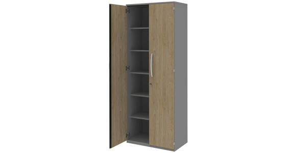 AKTENSCHRANK Grau, Eichefarben - Eichefarben/Grau, KONVENTIONELL, Holzwerkstoff (80/217,4/43cm) - Moderano