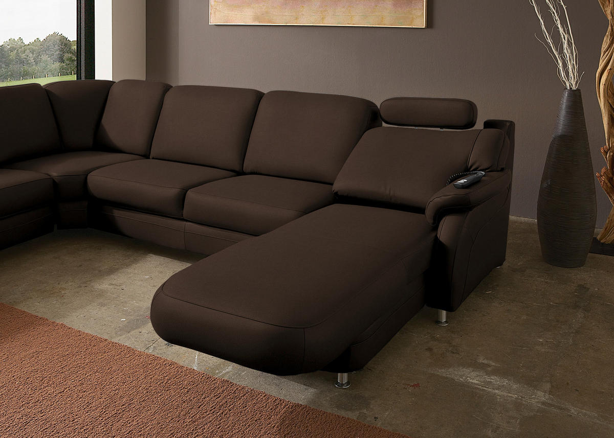 WOHNLANDSCHAFT  in Echtleder Dunkelbraun  - Dunkelbraun/Alufarben, KONVENTIONELL, Leder/Metall (239/329/165cm) - Beldomo Premium