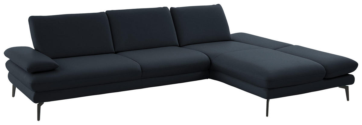ECKSOFA in Echtleder Dunkelblau  - Schwarz/Dunkelblau, Design, Leder/Metall (308/195cm) - Dieter Knoll