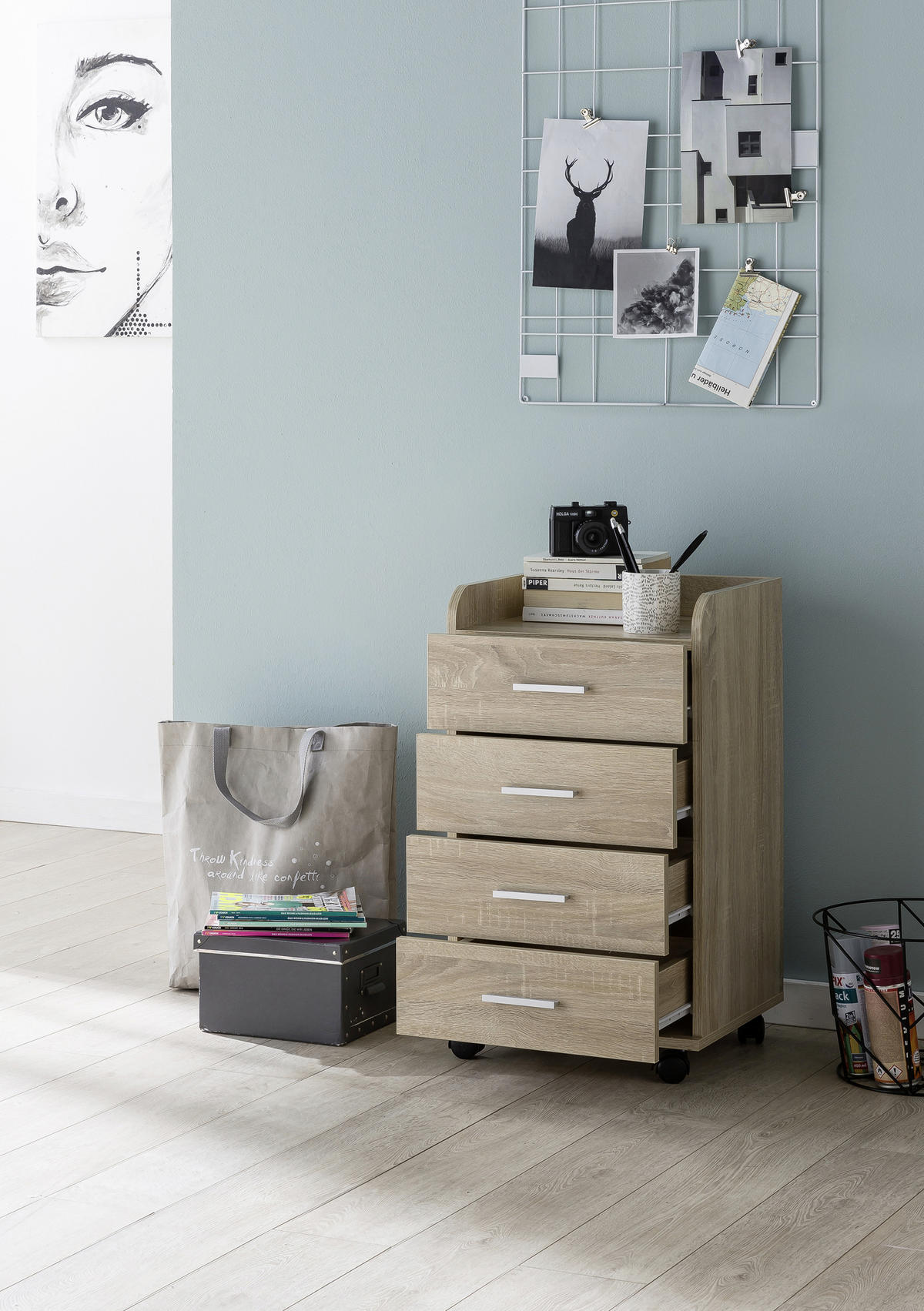 ROLLCONTAINER 40/70,5/33 cm  - Eichefarben/Silberfarben, Konventionell, Holzwerkstoff/Kunststoff (40/70,5/33cm) - MID.YOU