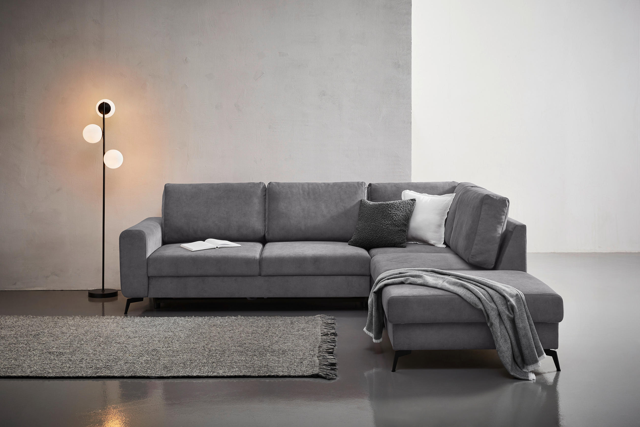 ECKSOFA in Chenille Dunkelgrau  - Dunkelgrau/Schwarz, Konventionell, Textil/Metall (275/257cm) - MID.YOU