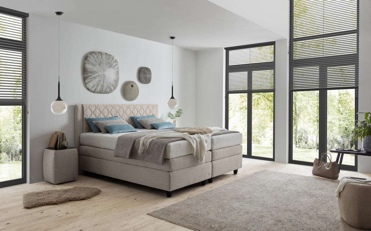 BOXSPRINGBETT 180/200 cm  Sandfarben  - Sandfarben/Schwarz, Design, Holzwerkstoff/Kunststoff (180/200cm) - RUF Betten