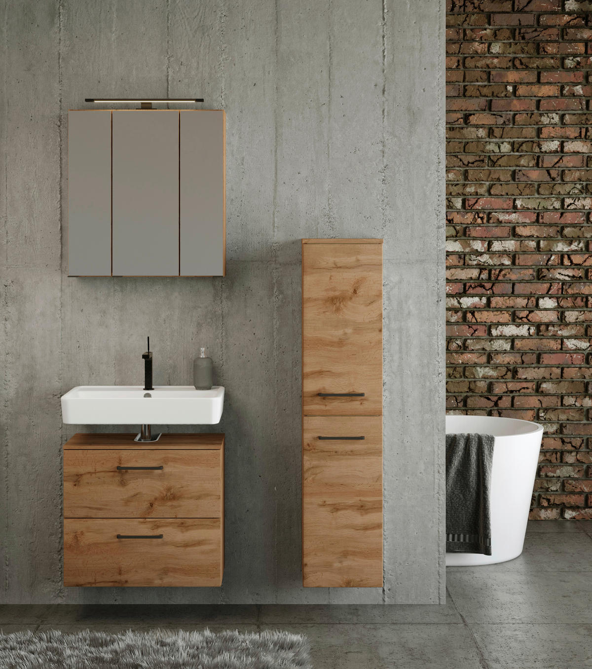 BADEZIMMER  in 90 cm  - Eichefarben, MODERN, Holzwerkstoff (90cm) - Held