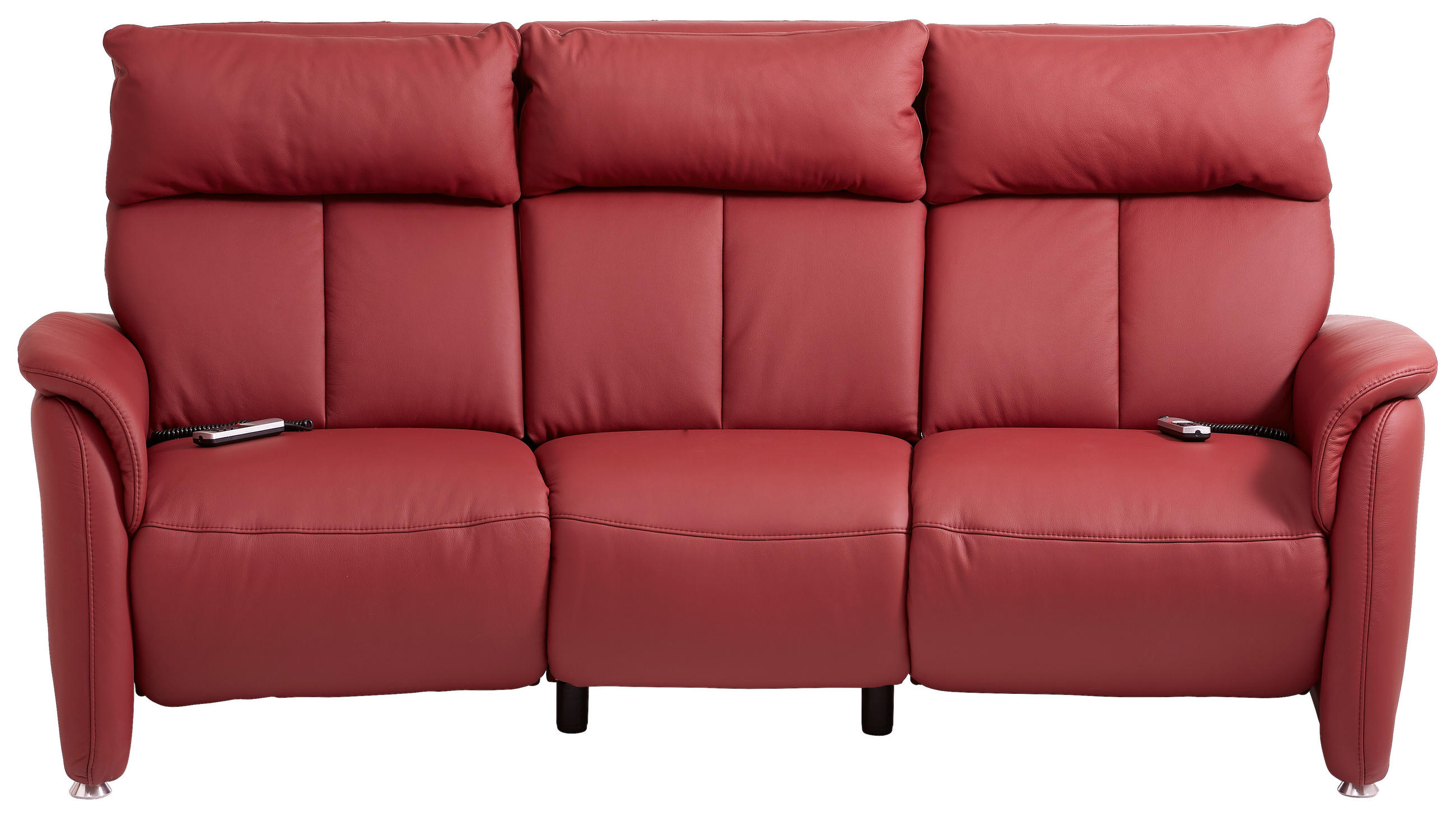 TRAPEZSOFA Heimkino Echtleder Dunkelrot  - Alufarben/Dunkelrot, KONVENTIONELL, Leder/Metall (217/108/103cm) - Cantus