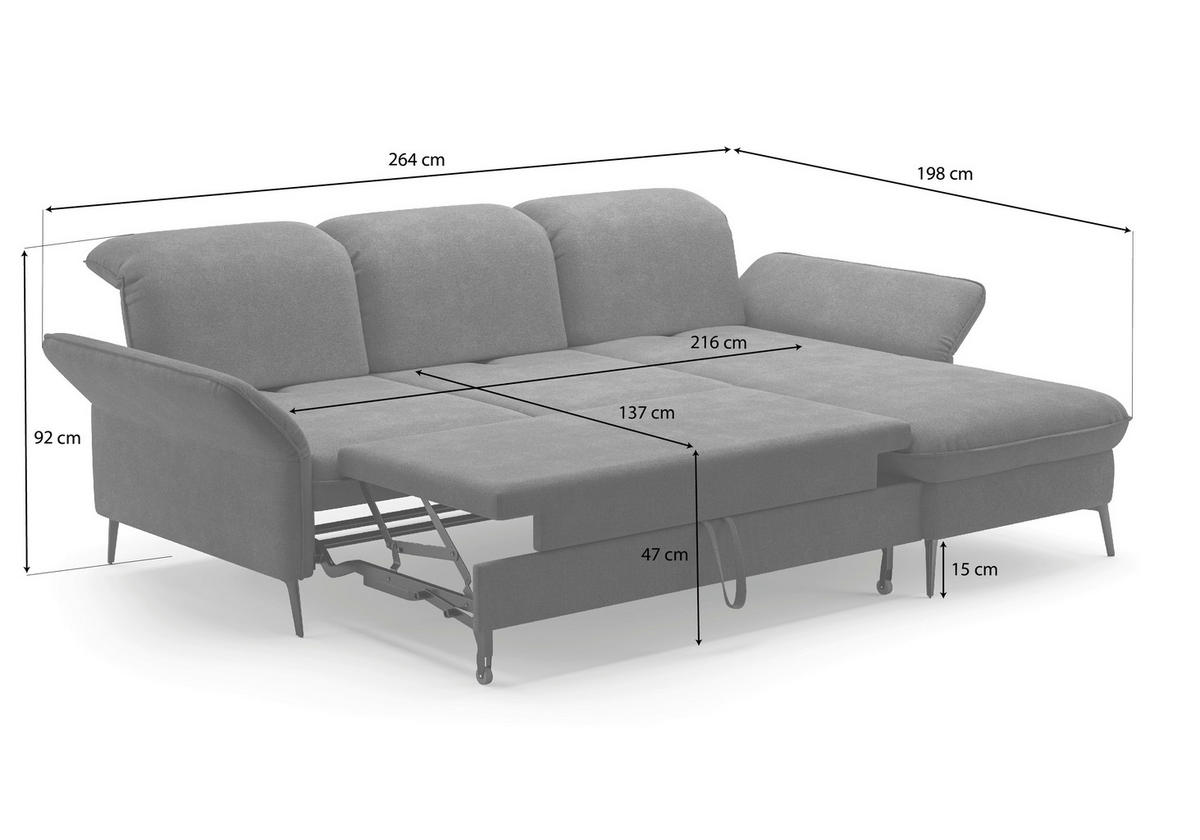 ECKSOFA in Flachgewebe Dunkelgrau  - Dunkelgrau/Schwarz, Konventionell, Textil/Metall (264/198cm) - Sit & More