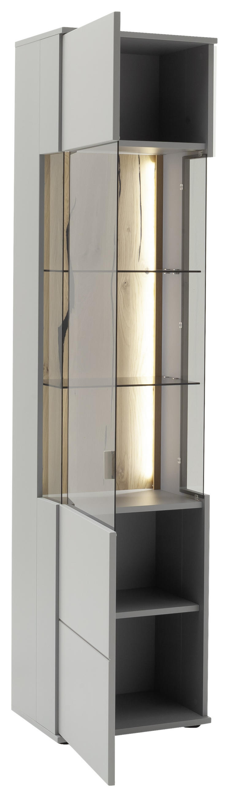 VITRINE in furniert Grau, Eichefarben - Eichefarben/Schwarz, Design, Glas/Holzwerkstoff (50/207/38cm) - MID.YOU