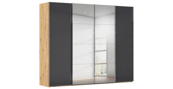 SCHWEBETÜRENSCHRANK 271/235/68 cm 4-türig Schwarz, Eiche Artisan - Chromfarben/Schwarz, Design, Glas/Holzwerkstoff (271/235/68cm) - Novel
