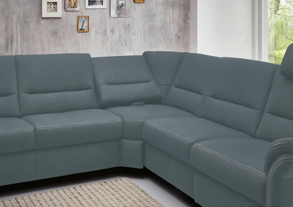 WOHNLANDSCHAFT in Mikrofaser Blaugrau  - Blaugrau/Alufarben, Konventionell, Textil/Metall (173/330/262cm) - Beldomo System