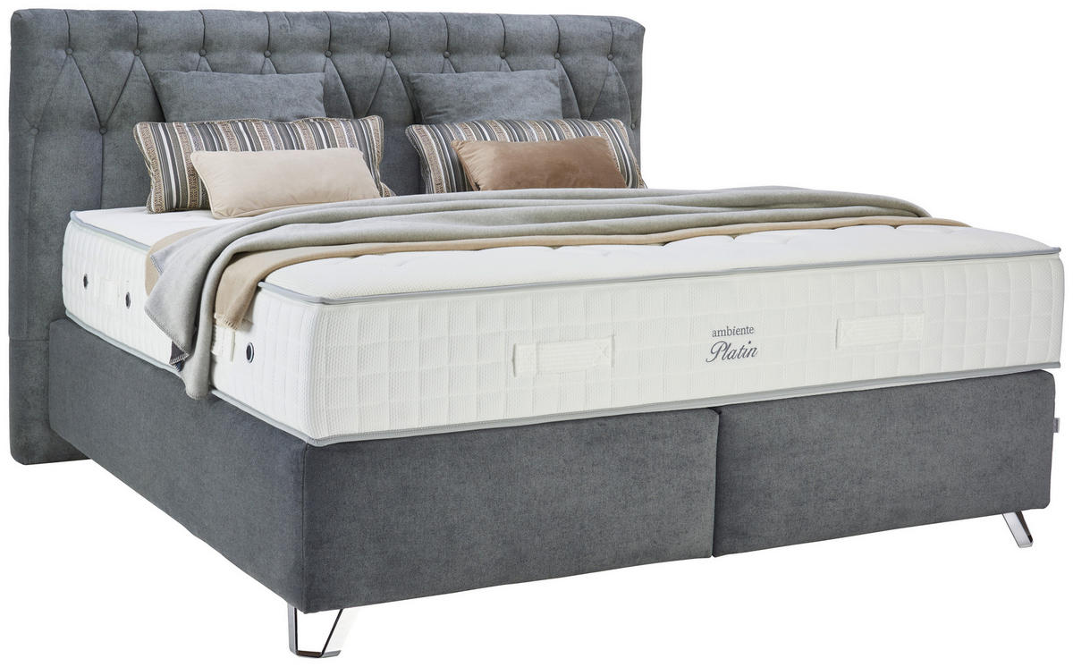 BOXSPRINGBETT 180/200 cm  in Dunkelgrau  - Dunkelgrau/Silberfarben, Konventionell, Textil/Metall (180/200cm) - Ambiente