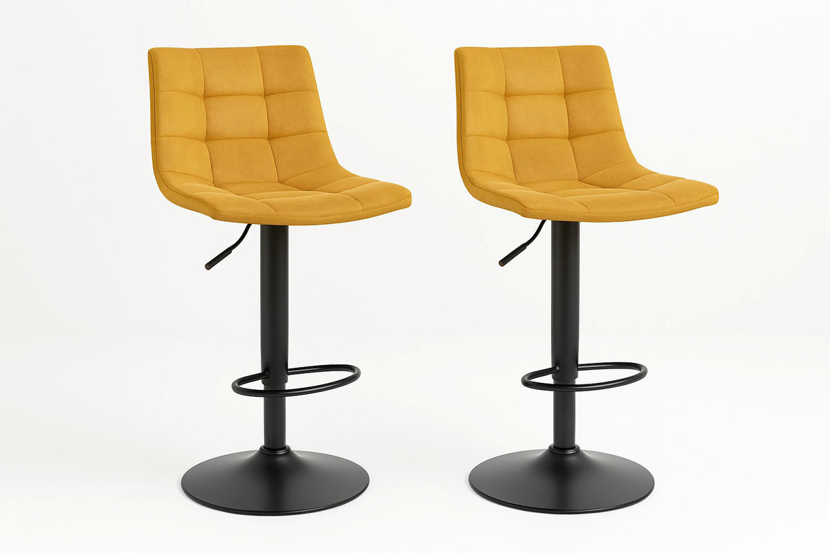 BARHOCKER-SET Samt Senfgelb  - Senfgelb/Schwarz, MODERN, Textil/Metall (43/88-108/45cm) - MID.YOU