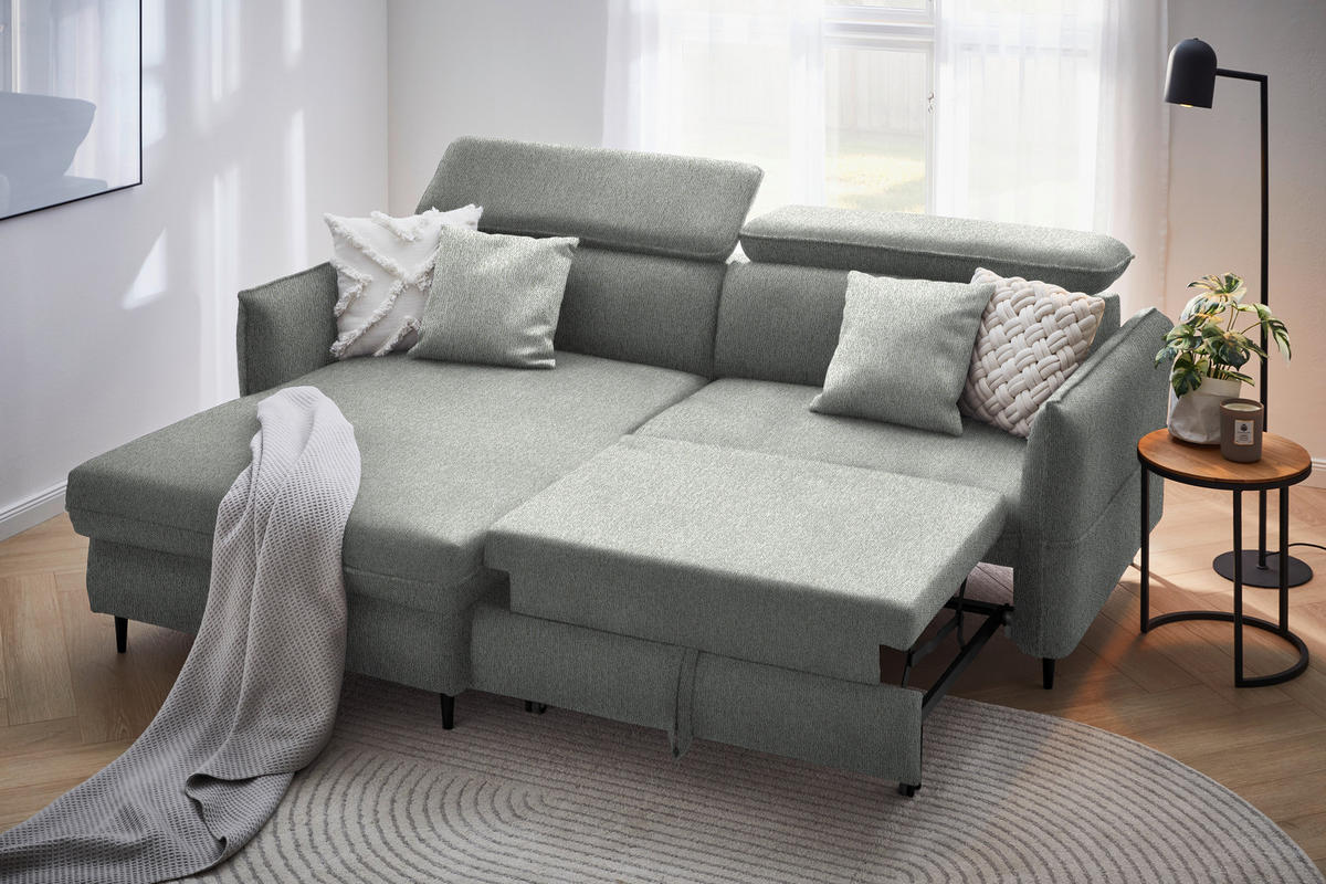 ECKSOFA in Struktur Ecru  - Ecru/Schwarz, Design, Holz/Textil (185/232cm) - Stylife