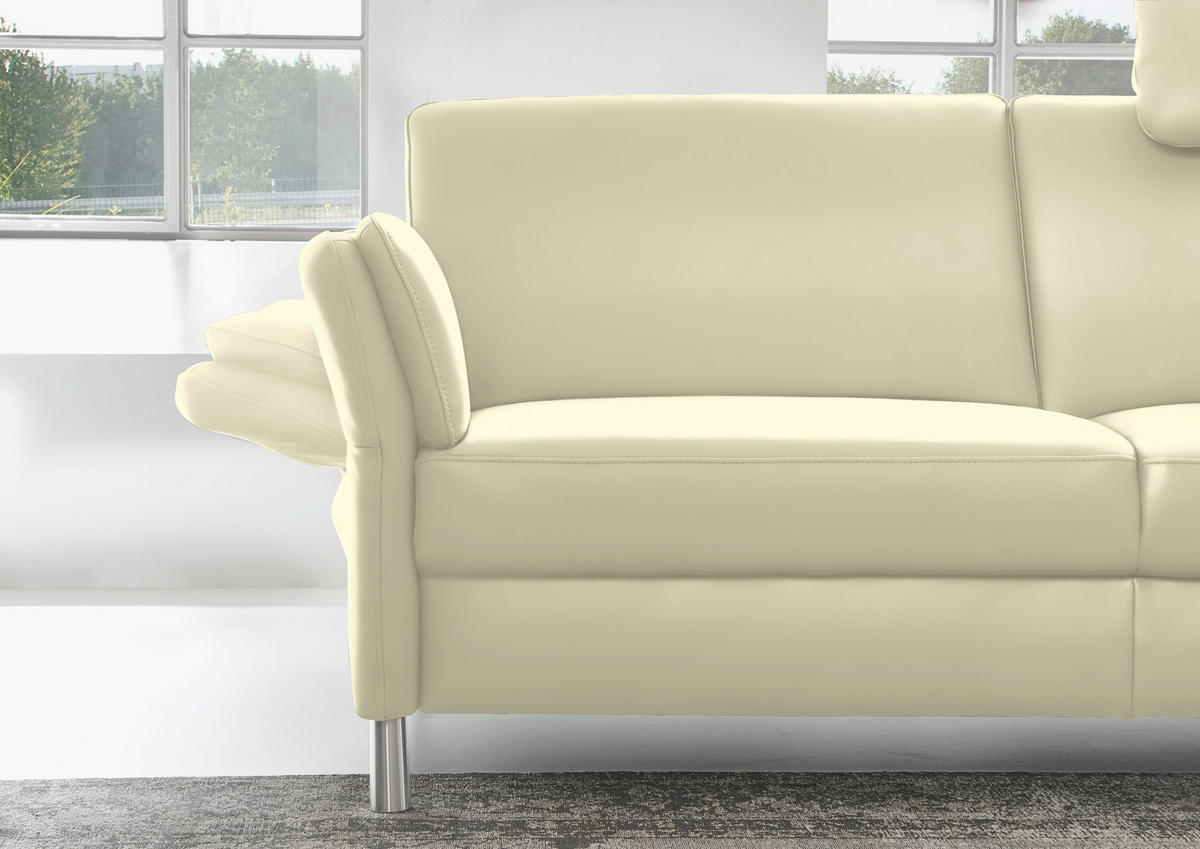 3-SITZER-SOFA in Echtleder Weiss  - Weiss/Alufarben, Design, Leder/Metall (190/82/99cm) - Dieter Knoll