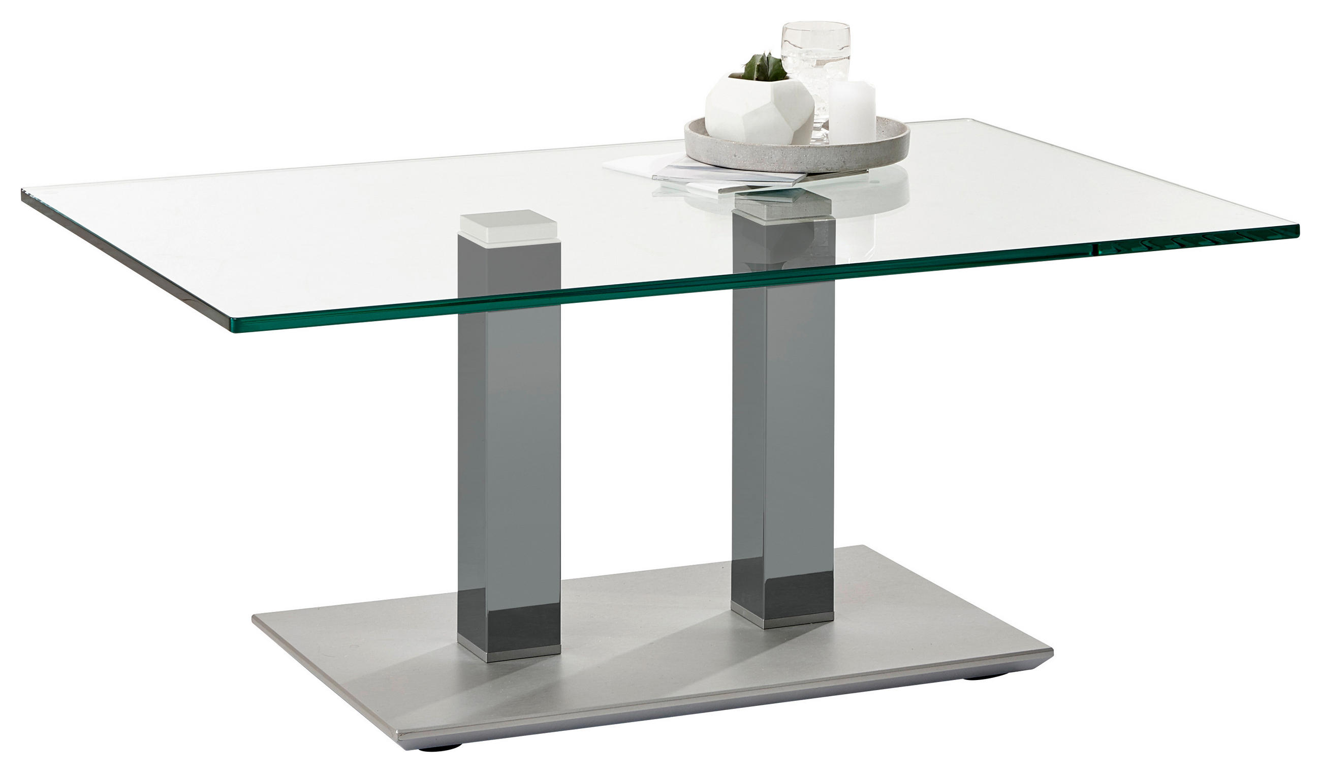 COUCHTISCH Klarglas 110/70/46-65 cm rechteckig Grau, Edelstahlfarben  - Edelstahlfarben/Grau, Design, Glas/Kunststoff (110/70/46-65cm)