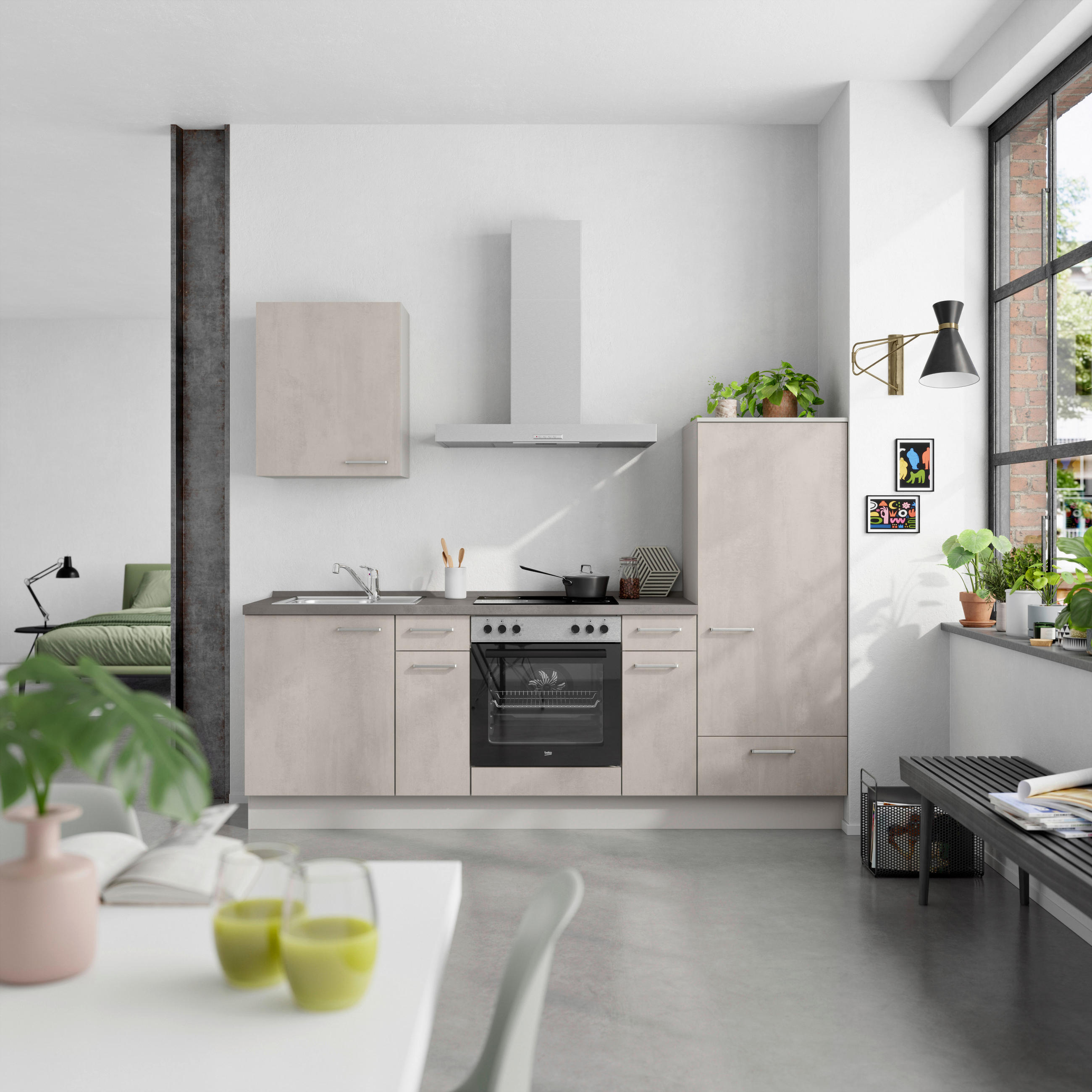 KÜCHENBLOCK Riva 240 cm  in Grau, Schieferfarben  - Schieferfarben/Edelstahlfarben, MODERN, Holzwerkstoff/Metall (240cm) - Nobilia