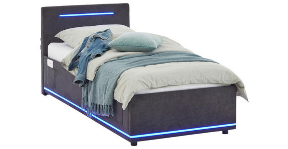 POLSTERBETT 90/200 cm,  in Graphitfarben, Beleuchtung,  - Schwarz/Graphitfarben, Design, Kunststoff/Textil (90/200cm) - Xora