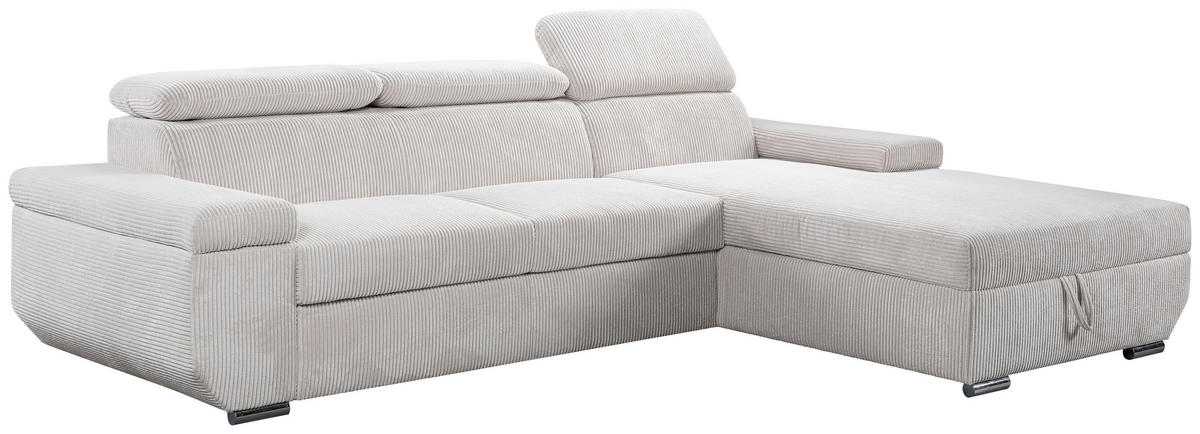 ECKSOFA LARS Creme Cord  - Chromfarben/Creme, Basics, Kunststoff/Textil (268/189cm) - Livetastic