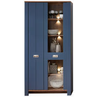 VITRINE in Eichefarben, Braun, Blau  - Blau/Eichefarben, Lifestyle, Holzwerkstoff/Metall (98/201/38cm) - MID.YOU