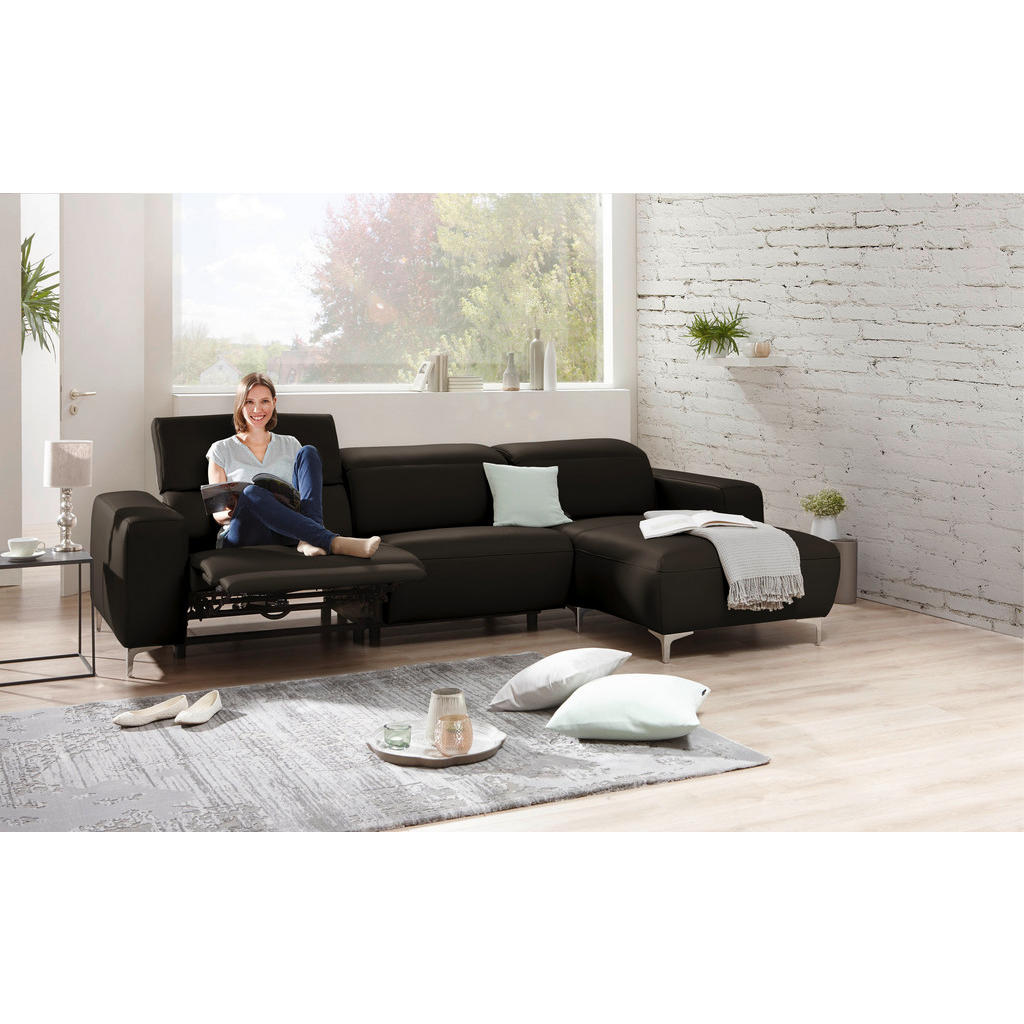 Thumbnail - Pure Home Lifestyle Ecksofa, Schwarz, Leder, Echtleder, Dickleder, Uni, 4-Sitzer, Ottomane rechts, L-Form, 292x177 cm, B...