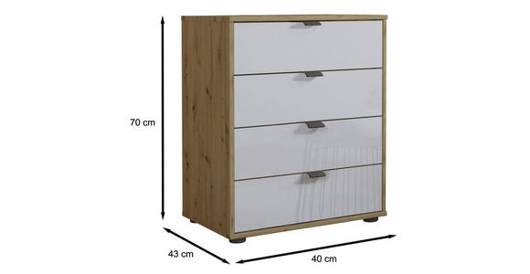 KOMMODE 40/70/43 cm  - Schieferfarben/Eiche Bianco, KONVENTIONELL, Glas/Holzwerkstoff (40/70/43cm) - Dieter Knoll