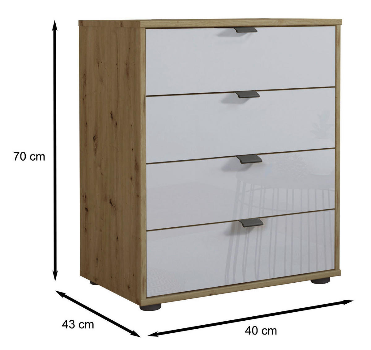 KOMMODE  in 40/70/43 cm  - Schieferfarben/Eiche Bianco, KONVENTIONELL, Glas/Holzwerkstoff (40/70/43cm) - Dieter Knoll