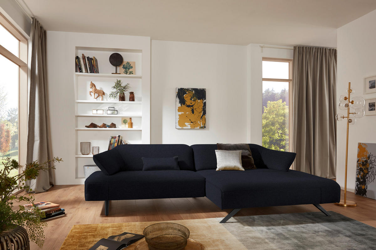 ECKSOFA in Struktur Dunkelblau  - Anthrazit/Dunkelblau, Design, Textil/Metall (276/165cm) - Himolla