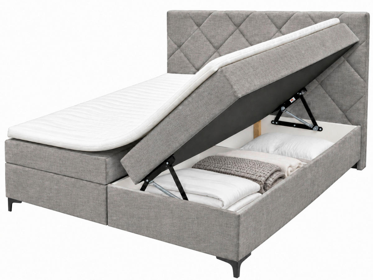 BOXBETT 160/200 cm,  in Taupe, Bettkasten, Topper, H3 + H3 = fest  - Taupe/Schwarz, MODERN, Holz/Textil (160/200cm) - MID.YOU