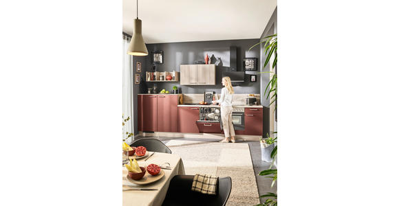 KÜCHENLEERBLOCK 345 cm in Naturfarben, Rot - Edelstahlfarben/Rot, Design, Holzwerkstoff/Metall (345cm) - Xora
