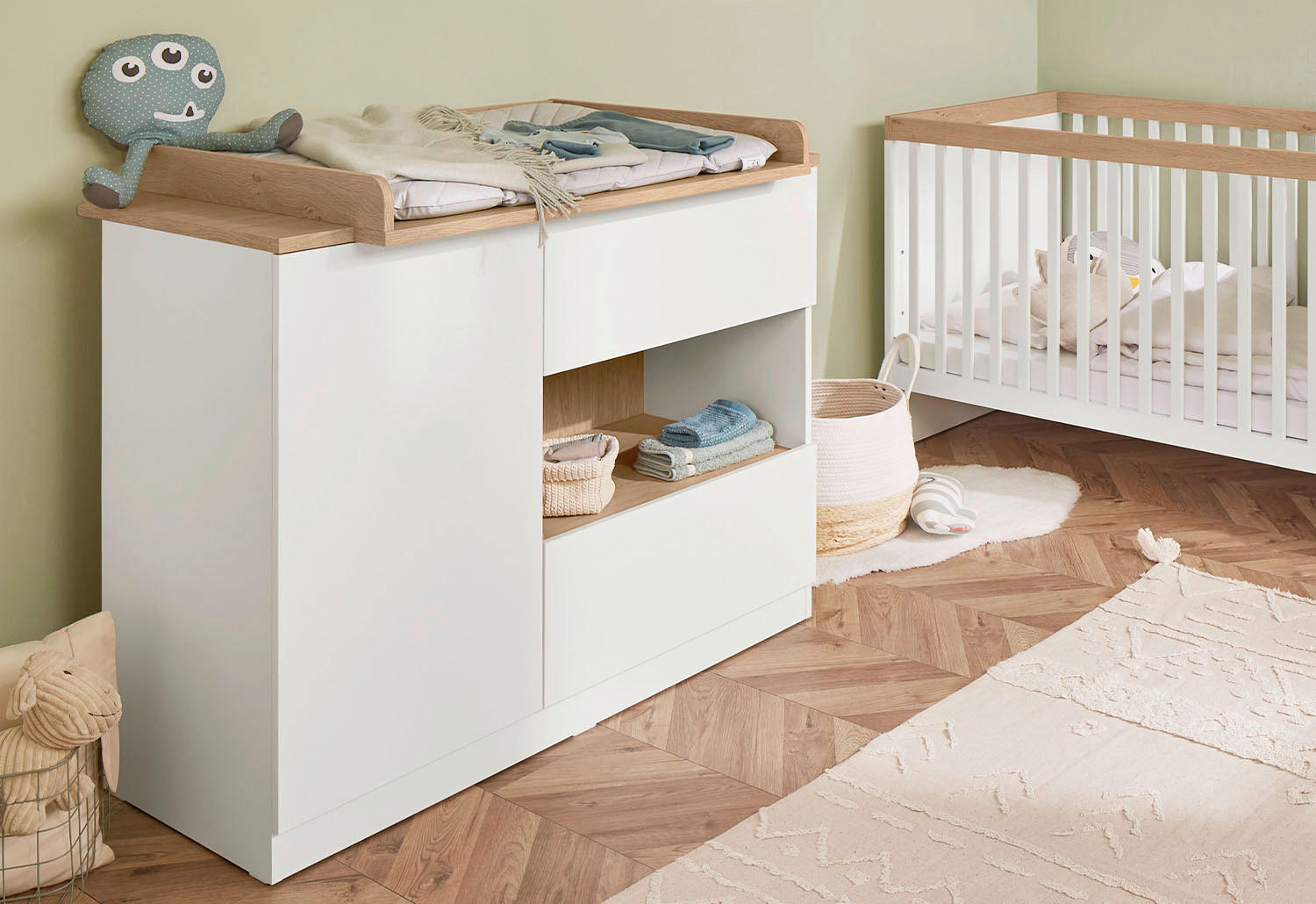 WICKELKOMMODE Linje Weiß  - Weiß, Basics, Holz (110/103/77cm) - Pinolino