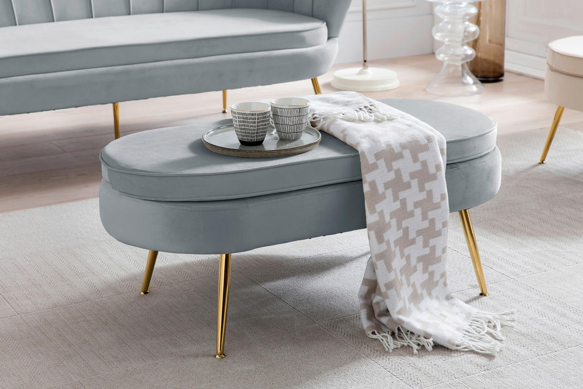 HOCKER in Textil Hellgrau  - Goldfarben/Hellgrau, MODERN, Textil/Metall (99/40/44cm) - Livetastic