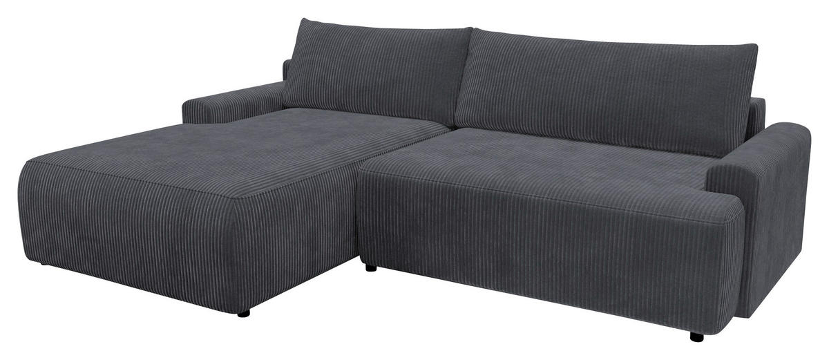 ECKSCHLAFSOFA in Cord Anthrazit  - Anthrazit/Schwarz, Modern, Kunststoff/Textil (167/253cm) - Trendmanufaktur