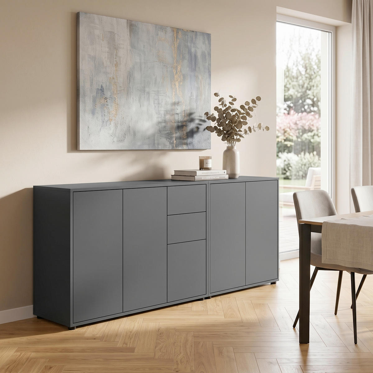 SIDEBOARD Mailand Set 10 184,5/73/33 cm 2 Schublade(n)  - Anthrazit/Schwarz, MODERN, Holzwerkstoff/Kunststoff (184,5/73/33cm) - MID.YOU
