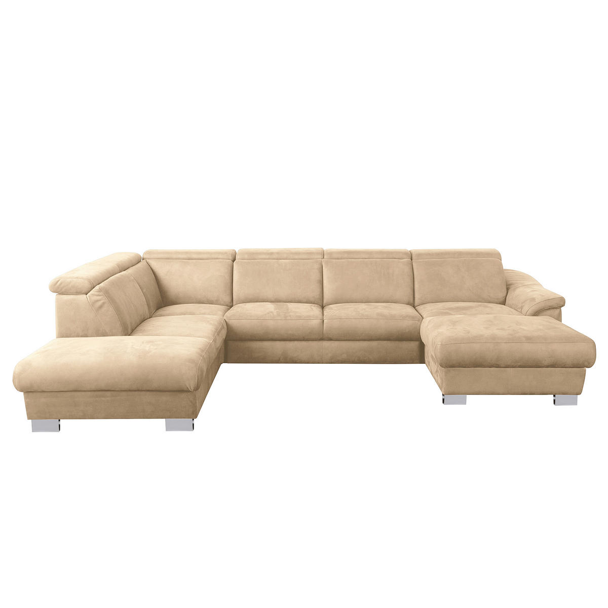 WOHNLANDSCHAFT Beige Mikrofaser  - Chromfarben/Beige, Design, Textil/Metall (273/347/238cm) - Livetastic