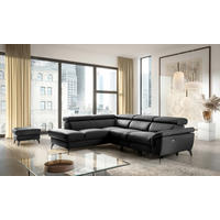 ECKSOFA SONO in Lederlook Echtleder Schwarz Armteilverstellung, Kopfteilverstellung  210/265 cm  - Schwarz, Design, Leder/Textil (210/265cm) - Livetastic