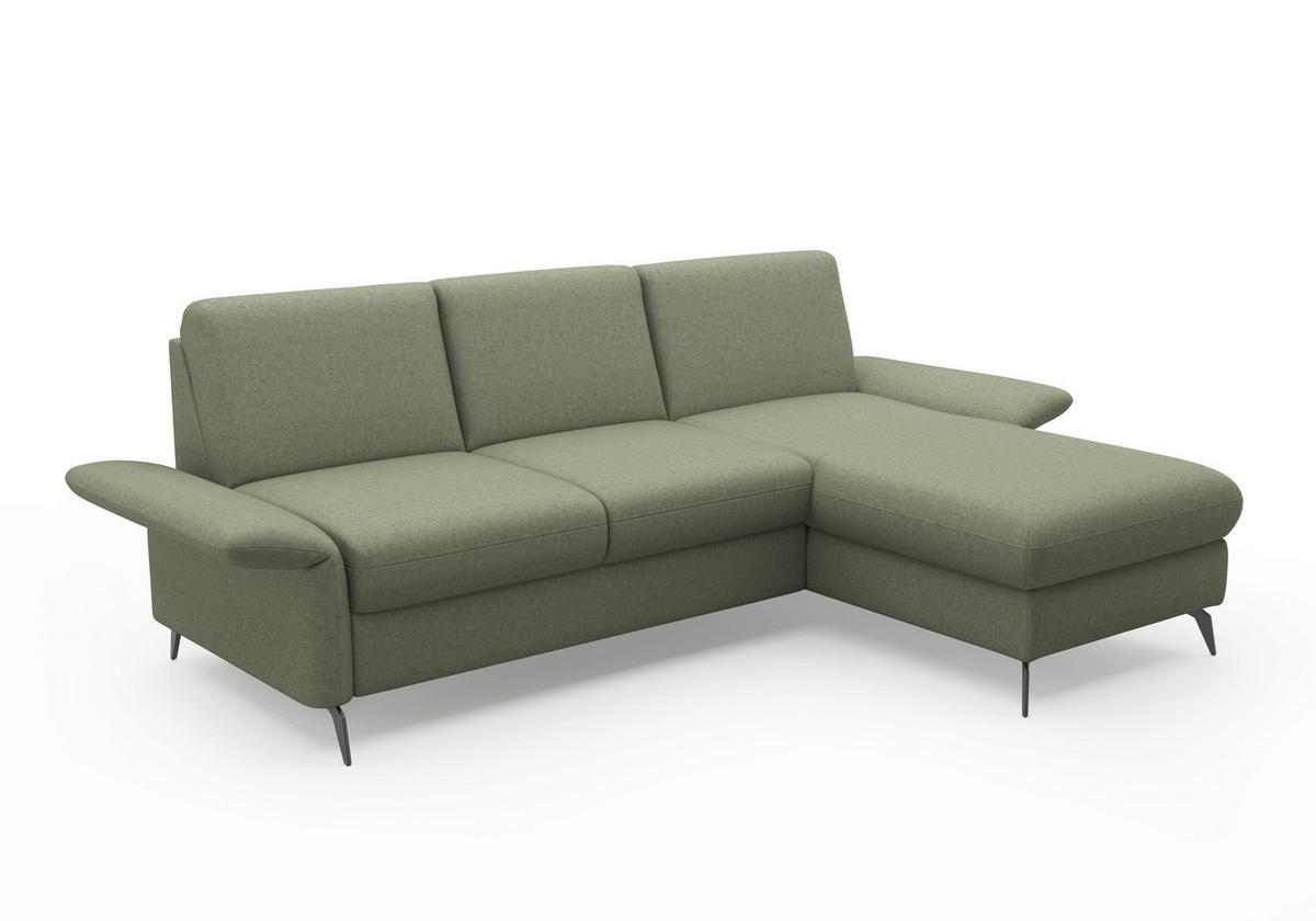 ECKSOFA ROCHELLE E Olivgrün Flachgewebe  - Schwarz/Olivgrün, KONVENTIONELL, Textil/Metall (251/164cm) - Sit & More