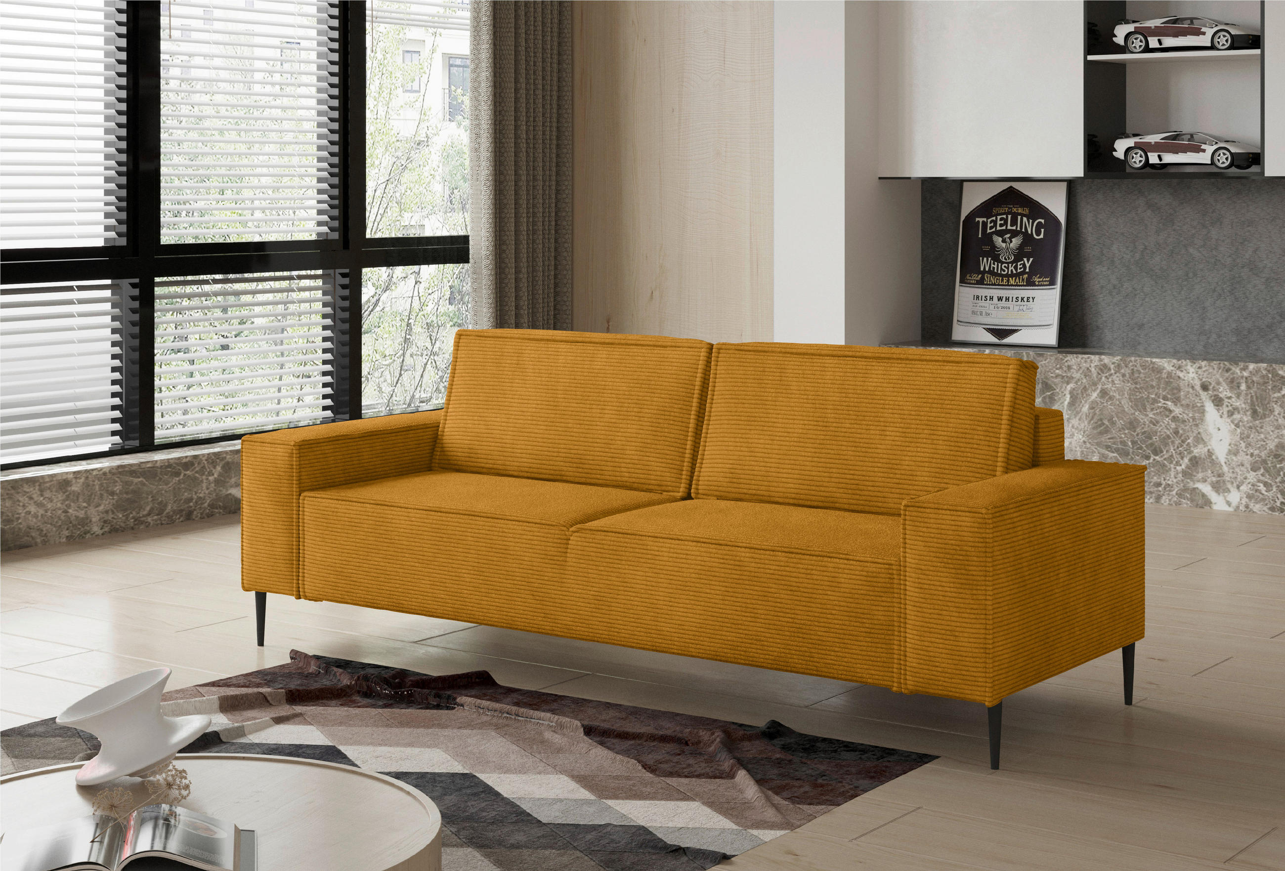 SCHLAFSOFA in Webstoff Currygelb  - Currygelb/Schwarz, Design, Textil/Metall (240/89/103cm) - Ti'me