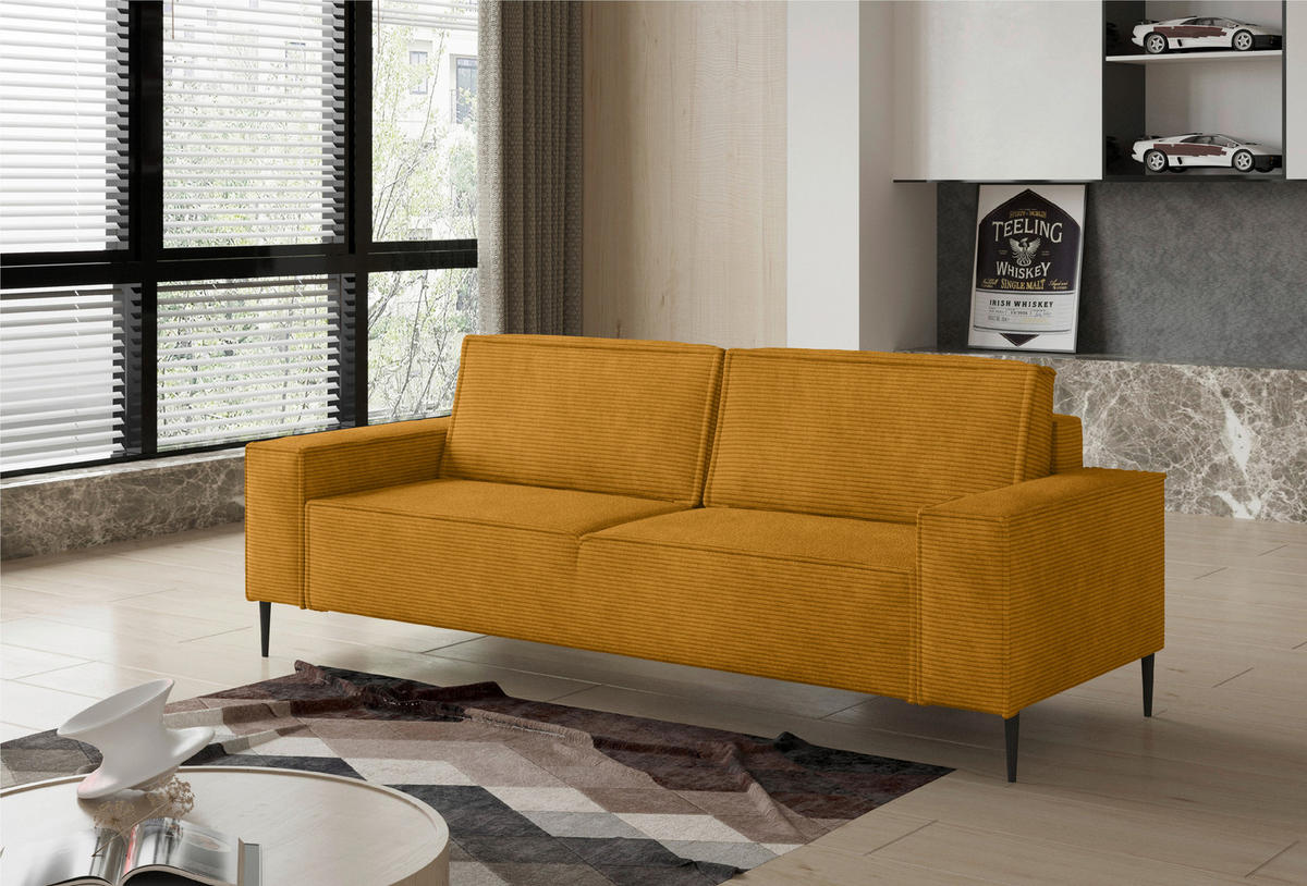 BÄDDSOFFA i vävt tyg currygul  - currygul/svart, Design, metall/textil (240/89/103cm) - MID.YOU