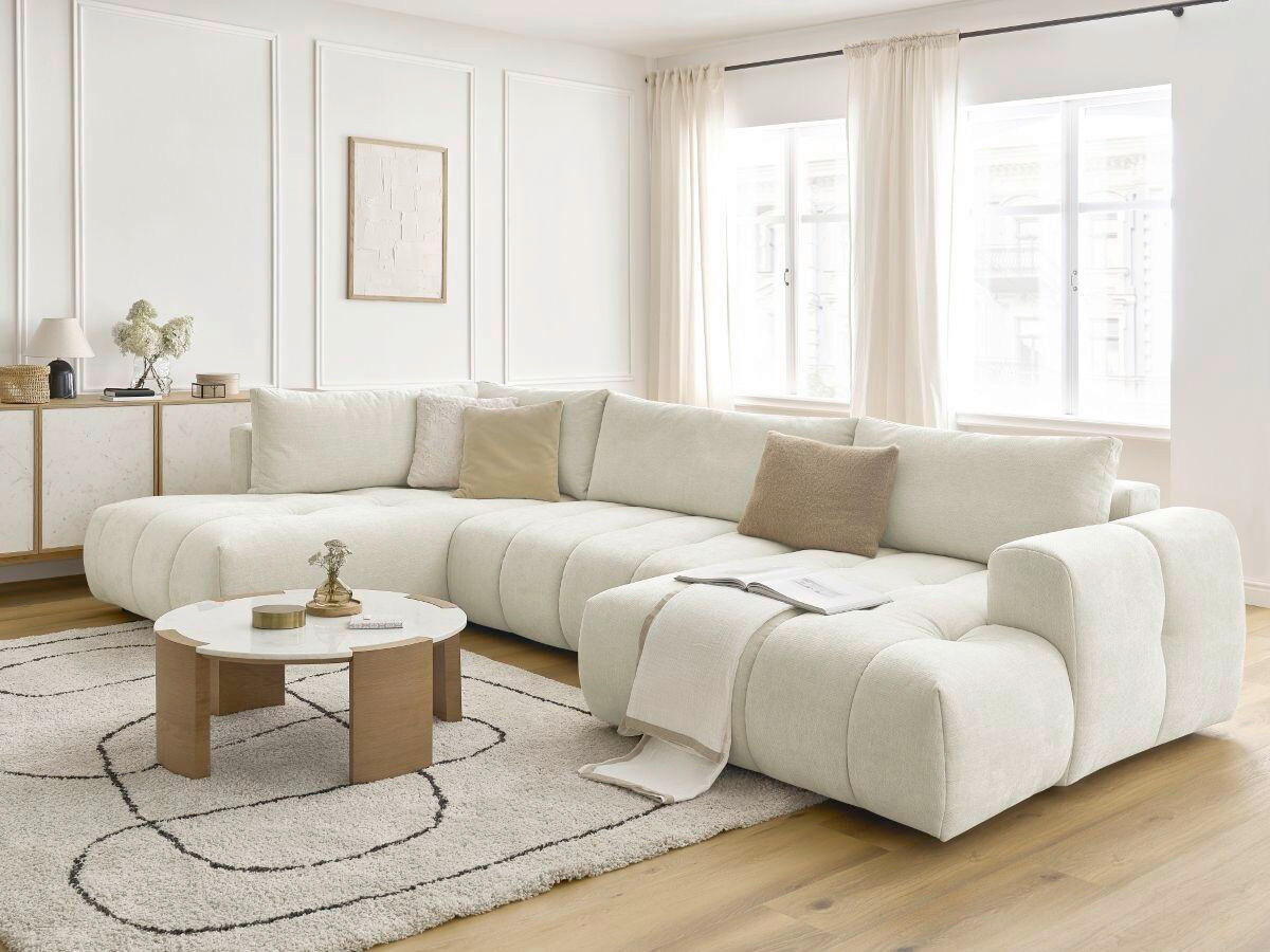 WOHNLANDSCHAFT  FUJI  Beige Leinenoptik  - Beige/Schwarz, MODERN, Kunststoff/Textil (204/377/160cm)