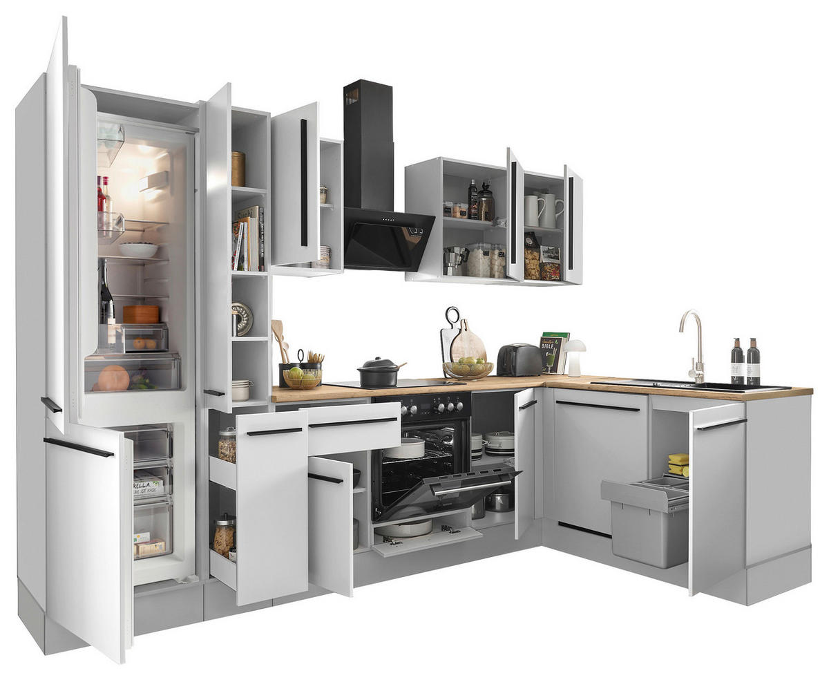 ECKKÜCHE 310/175 cm  in Weiß  - Eichefarben/Schwarz, Design, Holzwerkstoff/Kunststoff (310/175cm) - MID.YOU