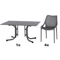 GARTENGARNITUR 5-teilig Stahl  - Anthrazit/Grau, Basics, Kunststoff/Metall (90/81/140cm) - Siena Garden